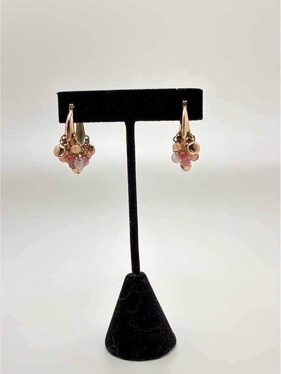 Jewelry - Pink Cluster Hoop Earrings Gold Tone Glass Bead Dangle Romantic Boho